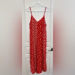 Crimson and Floral Patterned American Eagle Maxi Dress